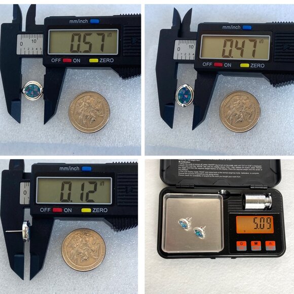 Sterling Silver 925 Michelle Albala Mosaic Blue Opal Inlay Oval Stud Earrings - Picture 10 of 16